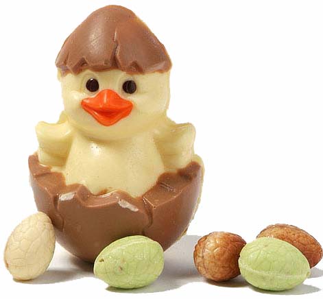 paaskuiken met chocolade eitjes